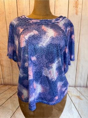 Alfred Dunner Purple Pink Watercolor Leopard Print S/S Top, Women’s Shirt 2X